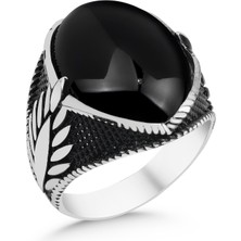 Argento Silver Siyah Oniks Taşlı 925 Ayar Gümüş Erkek Yüzük