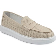 Emel Ayakkabı Hafif Ortopedik Taban Kuşaklı Leofer Ayakkabı Bej