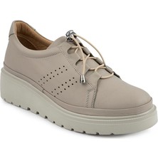 Emel Ayakkabı Emel Kadın Ortopedik Deri Ayakkabı Lastik Bağlı Düz Taban Gri Renk Konforlu Tasarım