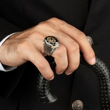 Argento Silver 925 Ayar Gümüş Erkek Yüzük Siyah Zirkon Taşlı