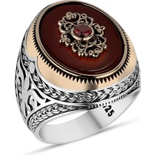Argento Silver Kırmızı Akik Taşlı 925 Ayar Gümüş Erkek Yüzük