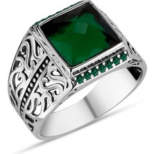 Argento Silver Yeşil Zirkon Taşlı 925 Ayar Gümüş Erkek Yüzük