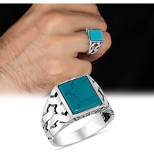 Argento Silver Firuze Turkuaz Taşlı 925 Ayar Gümüş Erkek Yüzük