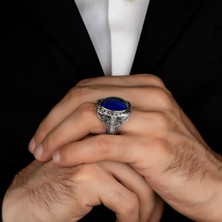 Argento Silver Mavi Zirkon Taşlı 925 Ayar Gümüş Erkek Yüzük