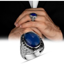 Argento Silver Mavi Zirkon Taşlı 925 Ayar Gümüş Erkek Yüzük