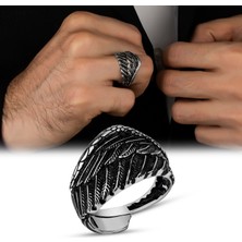 Argento Silver Kartal Kanatı Desenli 925 Ayar Gümüş Erkek Yüzük