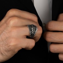 Argento Silver Kartal Kanatı Desenli 925 Ayar Gümüş Erkek Yüzük