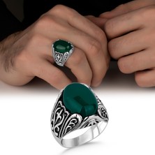 Argento Silver Yeşil Akik Taşlı 925 Ayar Gümüş Erkek Yüzük