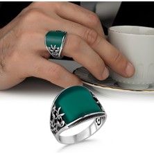 Argento Silver Yeşil Akik Taşlı 925 Ayar Gümüş Erkek Yüzük