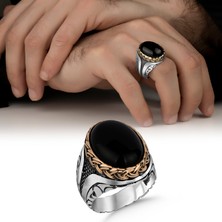 Argento Silver Siyah Oniks Taşlı 925 Ayar Gümüş Erkek Yüzük