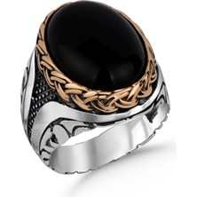 Argento Silver Siyah Oniks Taşlı 925 Ayar Gümüş Erkek Yüzük