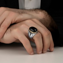 Argento Silver Siyah Oniks Taşlı 925 Ayar Gümüş Erkek Yüzük