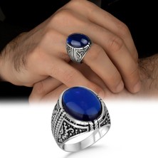 Argento Silver Mavi Zirkon Taşlı 925 Ayar Gümüş Erkek Yüzük