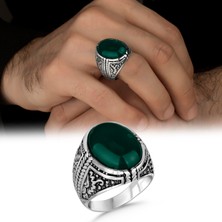 Argento Silver Yeşil Akik Taşlı 925 Ayar Gümüş Erkek Yüzük