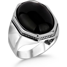 Argento Silver Siyah Onyx Taşlı 925 Ayar Gümüş Erkek Yüzük