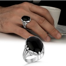 Argento Silver Siyah Oniks Taşlı 925 Ayar Gümüş Erkek Yüzük