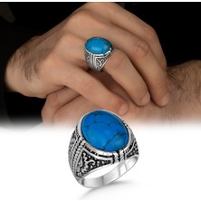 Argento Silver Firüze Taşlı 925 Ayar Gümüş Erkek Yüzük