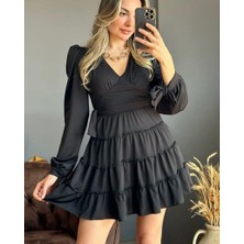 Berangaria Kadın Siyah Belden Açılan Poplin Elbise