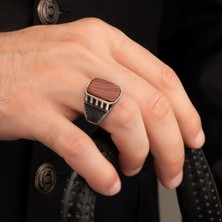 Argento Silver Kırmızı Akik Taşlı 925 Ayar Gümüş Yüzük
