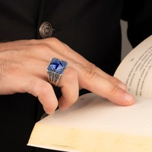 Argento Silver Mavi Zirkon Faset Kesim Taşlı 925 Ayar Gümüş Yüzük