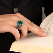 Argento Silver Yeşil Akik Taşlı 925 Ayar Gümüş Yüzük Maden = 925 Ayar Gümüş