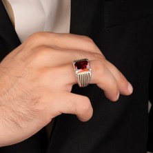 Argento Silver Kırmızı Zirkon Oktegon Kesim 925 Ayar Gümüş Yüzük