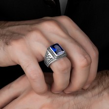 Argento Silver Oktegon Kesim Safir Taşlı 925 Ayar Gümüş Yüzük