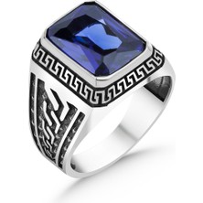 Argento Silver Oktegon Kesim Safir Taşlı 925 Ayar Gümüş Yüzük
