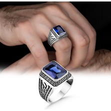 Argento Silver Oktegon Kesim Safir Taşlı 925 Ayar Gümüş Yüzük
