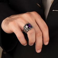 Argento Silver Ametist Zirkon Faset Kesim Taşlı 925 Ayar Gümüş Yüzük