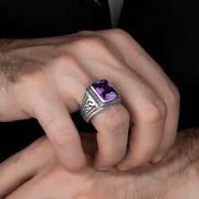 Argento Silver Oktegon Kesim Ametist Taşlı 925 Ayar Gümüş Yüzük