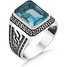 Argento Silver Oktegon Kesim Aqua Taşlı 925 Ayar Gümüş Yüzük