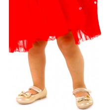 Kiko Kids Cırtlı Fiyonklu Kız Çocuk Babet Ayakkabı Ege 201 Vakko Altın