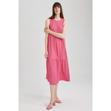 DeFacto Bisiklet Yaka Kolsuz Midi Volanlı Elbise A8841AX23SM