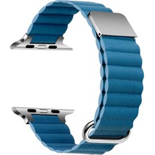 Dlrcase Apple Watch Ultra Kordon Strap Metal Toka Pu Deri KRD78 Mavi