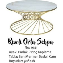 Bengi Ticaret Orta Sehpa Brc Rivoli Model Beyaz Mermer Düz Cam Metal Çelik Altın Renk Kaplama Ayak El Yapım