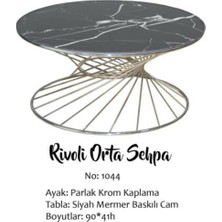 Bengi Ticaret Orta Sehpa Brc Rivoli Model Siyah Mermer Düz Cam Metal Gümüş Renk Kaplama Ayak El Yapım