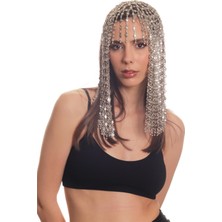 Labalaba Kadın Antik Gümüş Kaplama Yuvarlak Parçalı Tasarım Saç Zinciri, Metal Peruk