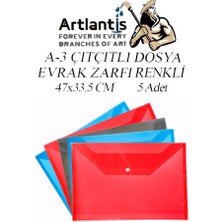 Artlantis A3 Çıtçıtlı Dosya 5 Adet Renkli A-3 Çıt Çıtlı Zarf Dosya Transparan 47X33.5 cm Büyük Boy Çıtçıtlı Dosya