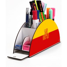 KutuTR Ahşap Vip Spor Serisi Gökkuşağı Cetvelli Masaüstü Kalemlik Organizer Montajlı Kutulu