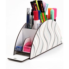 KutuTR Ahşap Vip Farklı Model Gökkuşağı Cetvelli Masaüstü Kalemlik Organizer Montajlı Kutulu