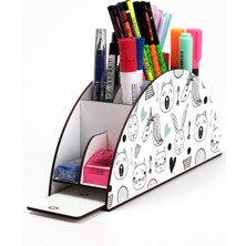 KutuTR Ahşap Vip Mini Animals Gökkuşağı Cetvelli Masaüstü Kalemlik Organizer Montajlı Kutulu