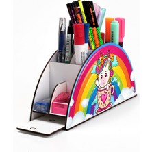 KutuTR Ahşap Vip Gökkuşağı Serisi Cetvelli Masaüstü Kalemlik Çocuklar Için Organizer Montajlı Kutulu