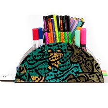 KutuTR Ahşap Vip Islam Serisi Gökkuşağı Cetvelli Masaüstü Kalemlik Çocuklar Için Organizer Montajlı Kutulu