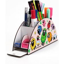 KutuTR Ahşap Vip Mini Animals Gökkuşağı Cetvelli Masaüstü Kalemlik Organizer Montajlı Kutulu