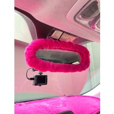 Oto Aksesuarcım Peluş Dikiz Ayna Kılıfı Süs Fuşya Pembe