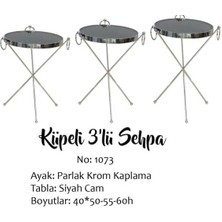 Bengi Ticaret Zigon Brc Küpe Model Sehpa Metal  Gümüş Krom  Renk Ayak Kırılmaz Temper Cam Tabla  El Yapım