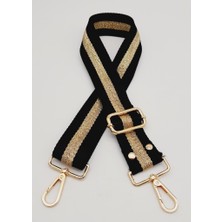 Angel Çanta Aksesuar Polyester Kolon 120X4 cm Siyah Renk Simli Light Gold Metalli