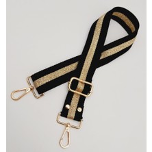 Angel Çanta Aksesuar Polyester Kolon 120X4 cm Siyah Renk Simli Light Gold Metalli