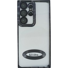 Plus Samsung S23 Ultra ile Uyumlu Roma Lensli Lazer Slot Şeffaf Siyah Kılıf